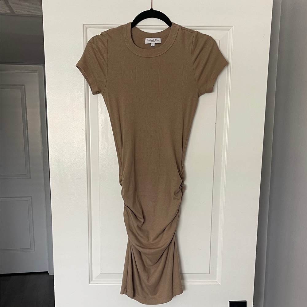 Michael Stars Tan Ruched Midi Dress